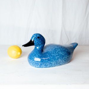 Charming Vintage Blue Speckled Ceramic Duck